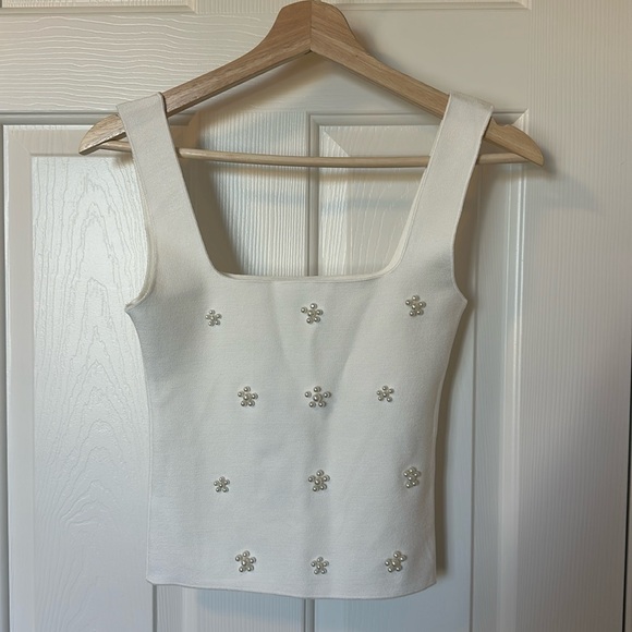 Zara STRETCH KNIT PEARL TOP - Picture 3 of 5